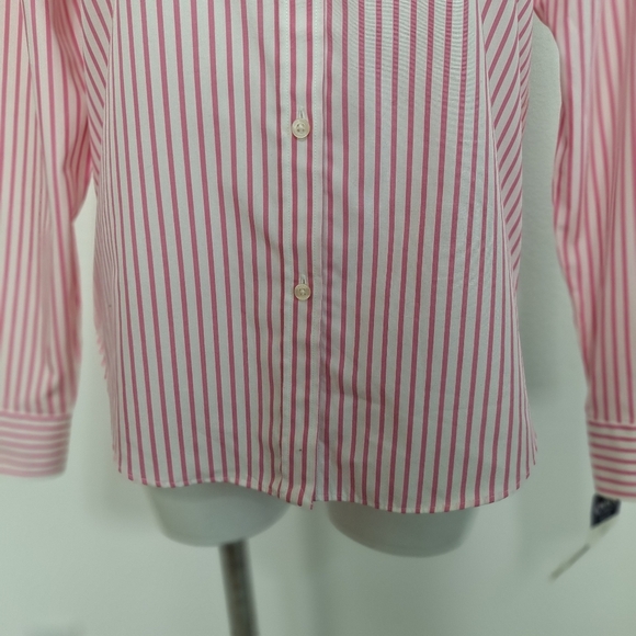 Chaps "NEW" Pink White No Iron Shirt Classic Fit Preppy Button Down Shirt Size M - Picture 3 of 12